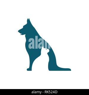Résumé chat et chien animal ou logo vétérinaire dans l'espace négatif style design Illustration de Vecteur