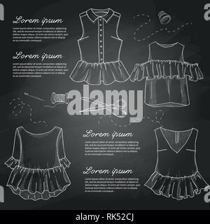 Ensemble de vêtements femme tops et blouses. Télévision simple vector illustration sur une ardoise Illustration de Vecteur