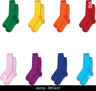 Chaussettes arc-en-ciel colorés pour les enfants. Collection de chaussures enfants. Variété d'étoffes de chaussettes et collants. Vêtements pour enfants et vêtements. La mode pour enfants. Illustration de Vecteur