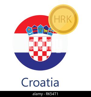 Vector illustration ronde et drapeau croate HRK symboles monétaires. Kuna croate. La Croatie Illustration de Vecteur