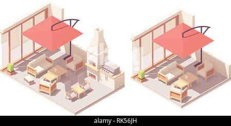 Isométrique vectoriel patio avec barbecue grill Illustration de Vecteur