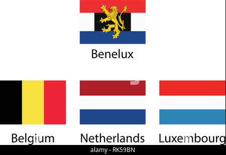 L'Union Benelux, le Luxembourg, les Pays-Bas et la Belgique drapeaux Illustration de Vecteur