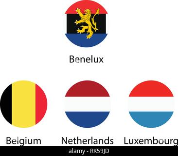 L'Union Benelux, le Luxembourg, les Pays-Bas et la Belgique drapeaux ronde Illustration de Vecteur