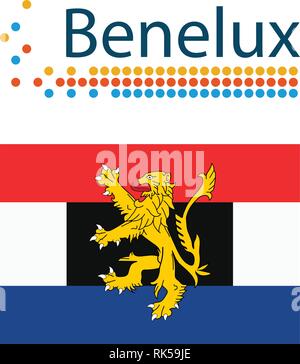 Le drapeau et l'emblème de l'Union Benelux. Le Luxembourg, les Pays-Bas et la Belgique Illustration de Vecteur