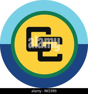 Vecteur ronde pavillon de la Caricom. Drapeau de la Communauté des Caraïbes butoon Illustration de Vecteur