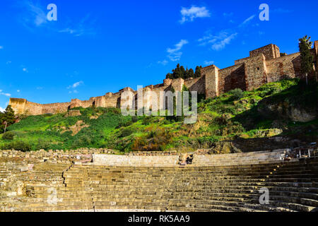 Teatro Romano, Théâtre Romain, l'Alcazaba, Malaga, Andalousie, Espagne Banque D'Images