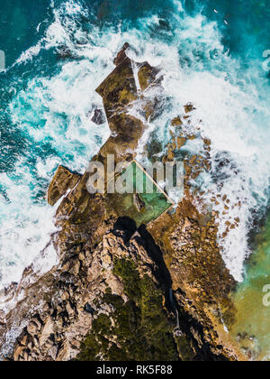 Vue aérienne de Curl Curl Nord Rockpool, Sydney, Australie Banque D'Images