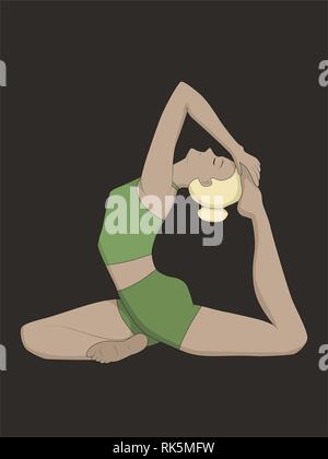 Woman doing yoga, pigeon king pose, vector illustration Illustration de Vecteur