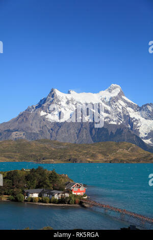 Le Chili, Magallanes, Torres del Paine, parc national, Lago Pehoe, Hosteria Pehoe, Paine Grande, Banque D'Images