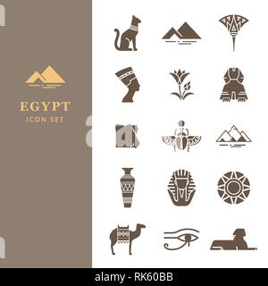 Icon Set égyptien pour un logo, conception de site web, l'impression de produits et bien plus encore. Les éléments classiques de l'Égypte. Illustration de Vecteur