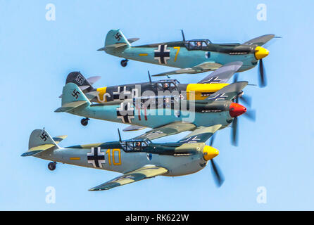 4 Hispano Buchon Messerschmitts BF109s Banque D'Images