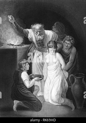 Gravure du sacrifice de la fille de Jephté. À partir de la Bible, peut-être Self-Interpeting l'édition 1843. Banque D'Images
