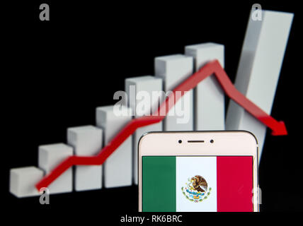 Hong Kong. Feb 8, 2019. Drapeau Mexicain est vu sur un appareil mobile Android avec une baisse graphique perd en arrière-plan. Credit : Miguel Candela/SOPA Images/ZUMA/Alamy Fil Live News Banque D'Images