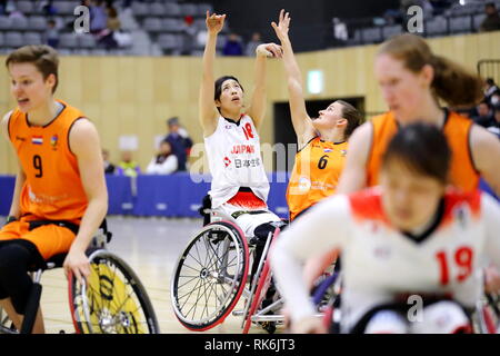 Chiba, Japon. Feb 8, 2019. Chihiro Kitada (JPN) le basket-ball en fauteuil roulant : Women's International Match amical entre le Japon 51-61 Pays-Bas à Kikkoman Arena à Chiba, Japon . Credit : Naoki Nishimura/AFLO SPORT/Alamy Live News Banque D'Images