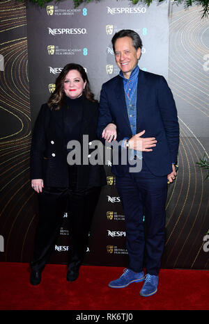 Melissa McCarthy et Richard E. Grant assistant à la British Academy Film Awards Nespresso Parti des nominés au palais de Kensington, Londres. Banque D'Images