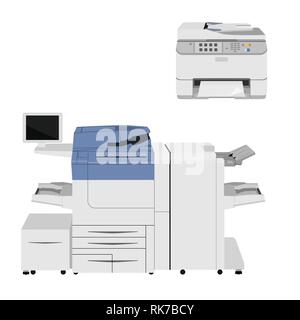 Scanner Imprimante multifonction de bureau. Papier copieur isolé sur fond. Machine de copie et de l'imprimante. Les documents. Cartoon Vector illustration. Télévision le desi Illustration de Vecteur