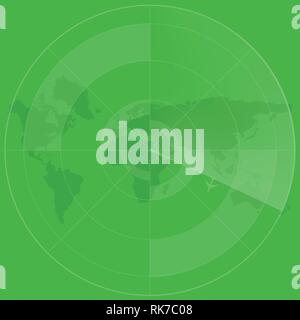 Résumé de l'écran radar numérique avec carte du monde et les cibles de fond vert. Vector illustration Illustration de Vecteur