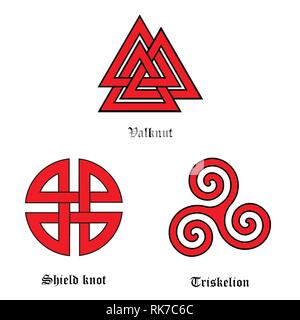 Jeu de symboles vectoriels valknut, bouclier noeud et le triskèle Illustration de Vecteur