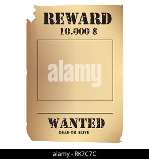 Vector illustration vintage western voulait modèle d'affiche. Wild West. Ancienne étiquette voulait modèle d'affiche, avec morts ou vivants, l'inscription de l'argent comptant Illustration de Vecteur