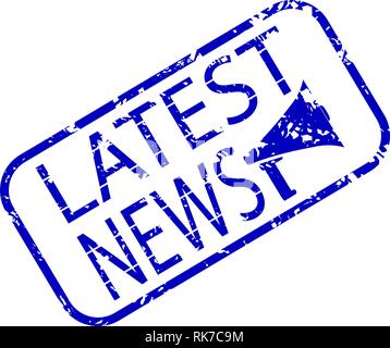Dernières nouvelles blue stamp isolé sur blanc. Nouvel article, dernières nouvelles, icône latestnews mégaphone mots. Vector illustration Illustration de Vecteur