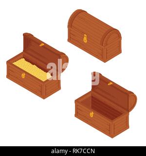 Vector illustration de coffre de trésor pour l'animation. Ouvert et fermé un boîte pleine de pièces d'or. Isolé sur fond blanc. Int d'utilisation de jeu Illustration de Vecteur