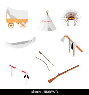 Vector icon set, collection american native Indian, wild west western Illustration de Vecteur