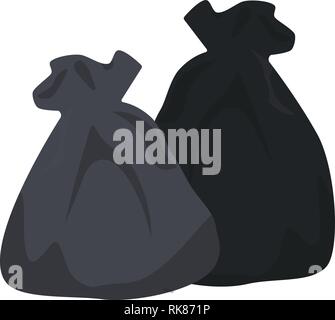 Les paquets avec des ordures. Big Black sacs en plastique avec des déchets dangereux isolé sur fond blanc. Packs plein de détritus, les paquets et la litière. Vector illustratio Illustration de Vecteur