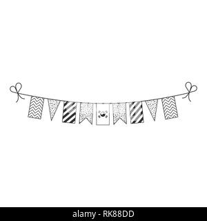 Drapeaux décorations bunting pour Corée du sud de la fête nationale en contour noir modèle plat. Date de l'indépendance ou de la fête nationale. Illustration de Vecteur