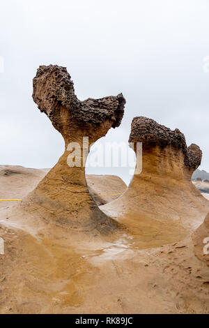 Mushroom Rock à Yehliu Geopark à Taiwan. Banque D'Images