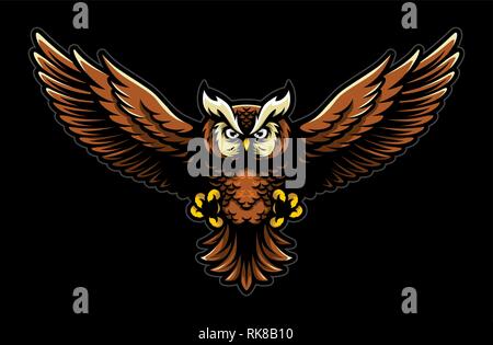 Flying Owl avec ailes ouvertes et les griffes en Mascotte Logo Sport Style Illustration de Vecteur