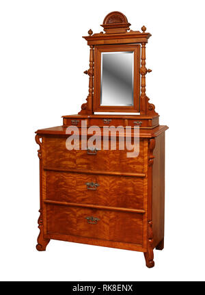 Old vintage commode ancienne, avec un miroir sur un fond blanc Banque D'Images