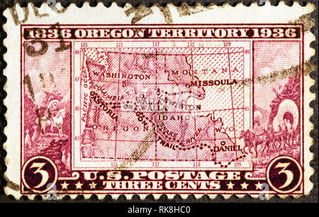 Site de l'Oregon Trail sur timbre américain vintage Banque D'Images