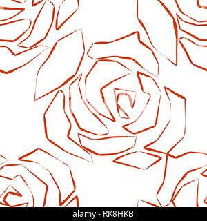 Beau motif transparent rouge et blanc en roses avec les contours. Les lignes de contour dessiné à la main et d'accidents vasculaires cérébraux. L'arrière-plan parfait pour les cartes de vœux et l'invit Illustration de Vecteur