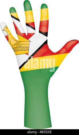 Drapeau du Zimbabwe et de la main sur fond blanc. Vector illustration Illustration de Vecteur