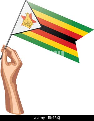 Drapeau du Zimbabwe et de la main sur fond blanc. Vector illustration Illustration de Vecteur