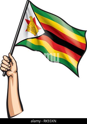 Drapeau du Zimbabwe et de la main sur fond blanc. Vector illustration Illustration de Vecteur