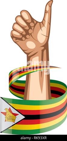 Drapeau du Zimbabwe et de la main sur fond blanc. Vector illustration Illustration de Vecteur