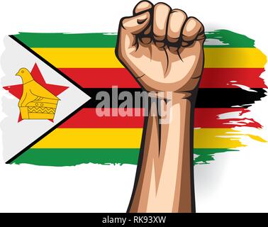 Drapeau du Zimbabwe et de la main sur fond blanc. Vector illustration Illustration de Vecteur