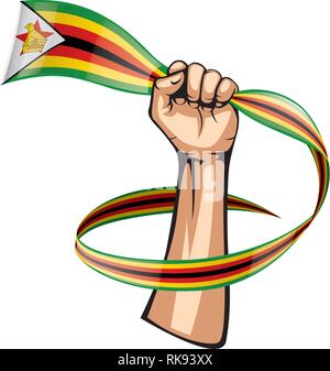 Drapeau du Zimbabwe et de la main sur fond blanc. Vector illustration Illustration de Vecteur