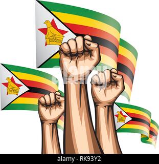 Drapeau du Zimbabwe et de la main sur fond blanc. Vector illustration Illustration de Vecteur