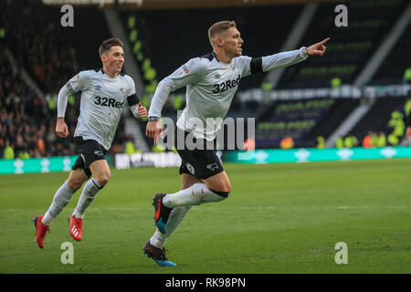 9 février 2019, Pride Park, Derby, England ; Sky Bet Championship, Derby County vs Hull City ; Credit : Mark Cosgrove/News Images images Ligue de football anglais sont soumis à licence DataCo Banque D'Images