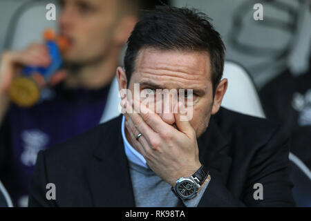 9 février 2019, Pride Park, Derby, England ; Sky Bet Championship, Derby County vs Hull City ; Frank Lampard manager de Derby County Credit : Mark Cosgrove/News Images images Ligue de football anglais sont soumis à licence DataCo Banque D'Images