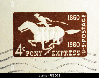 Pony express sur timbre américain Banque D'Images