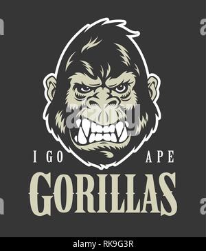 Gorilla visage et la tête. Logo ou mascotte. Vector illustration. Illustration de Vecteur