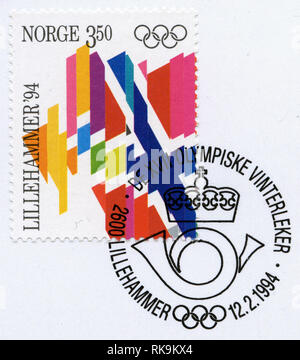 Timbre-poste de la Norvège aux Jeux Olympiques d'hiver 1994 - Lillehammer série émise en 1994 Banque D'Images