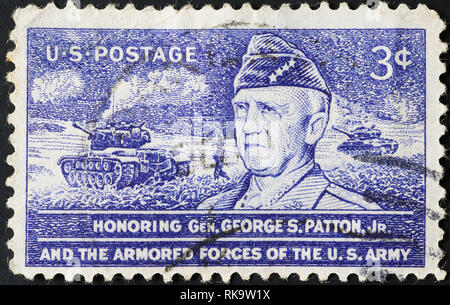 Le général George Patton sur vieux timbre américain Banque D'Images