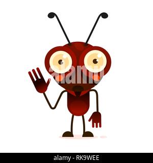 Ant mignon se tient sur deux pattes et agite sa main. Vector Illustration Illustration de Vecteur