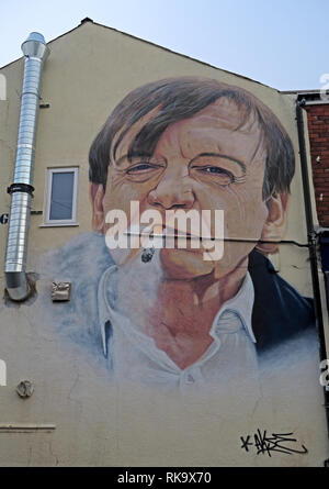 'La peur est quelque chose J'essaie de ne pas absorber',Clifton Road, Prestwich, l'automne, Mark E Smith, de l'oeuvre 8 Clifton Road, Bury, Prestwich M25 3DG, Angleterre Banque D'Images