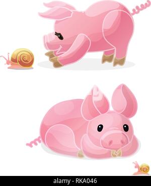 Vector cartoon animal clipart : petits cochons, escargots Illustration de Vecteur