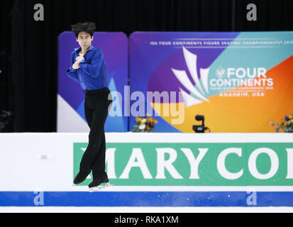 Los Angeles, Californie, USA. Feb 9, 2019. June Hyoung Lee de Corée du Sud en concurrence dans les hommes de patinage libre au cours de l'ISU Four Continents Figure Skating Championship au Honda Center d'Anaheim, Californie, le 9 février 2019. Ringo : crédit Chiu/ZUMA/Alamy Fil Live News Banque D'Images